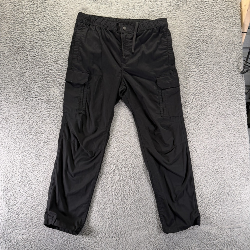 H&M Pant Mens L Black Polyester Cargo Straight Leg Technician Workwear Stretch